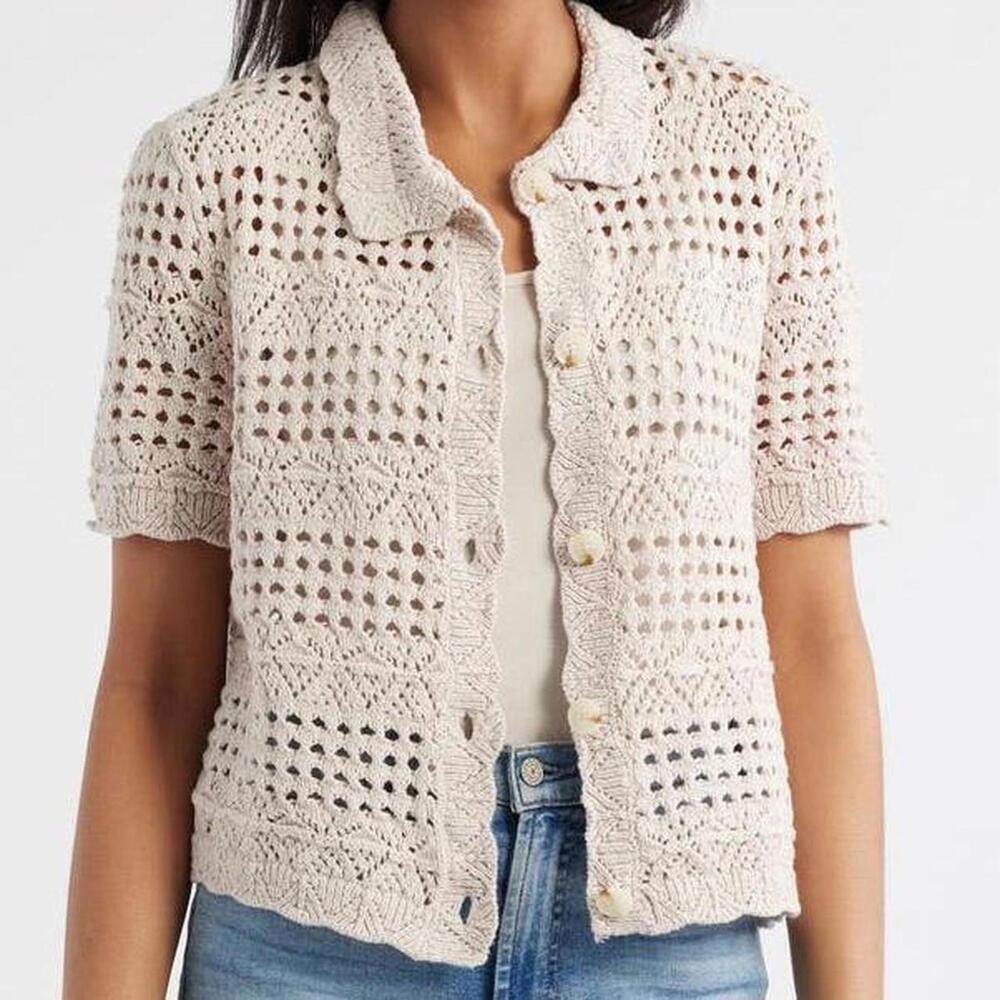 BeachLunchLounge Penny Open Knit Short Sleeve Cardigan